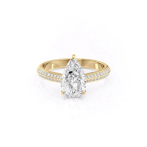 The Kayla Set  With A 4 Carat Pear 18K Yellow Gold Moissanite