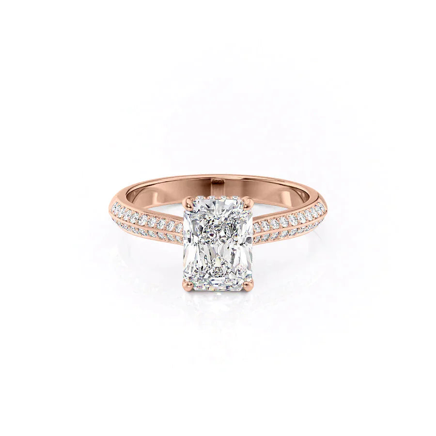 The Kayla Set With A 3 Carat Radiant 14K Rose Gold Lab Diamond