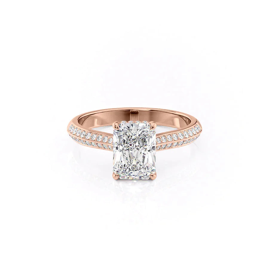 The Kayla Set  With A 3 Carat Radiant 14K Rose Gold Moissanite