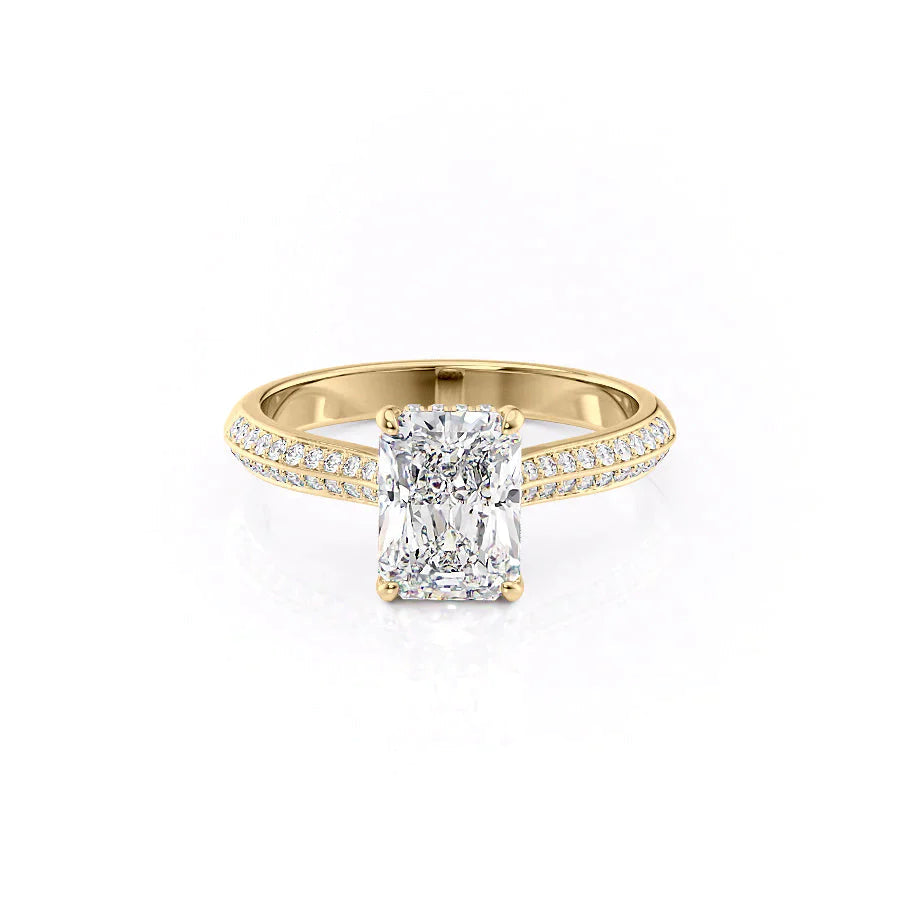 The Kayla Set  With A 3 Carat Radiant 18K Yellow Gold Moissanite