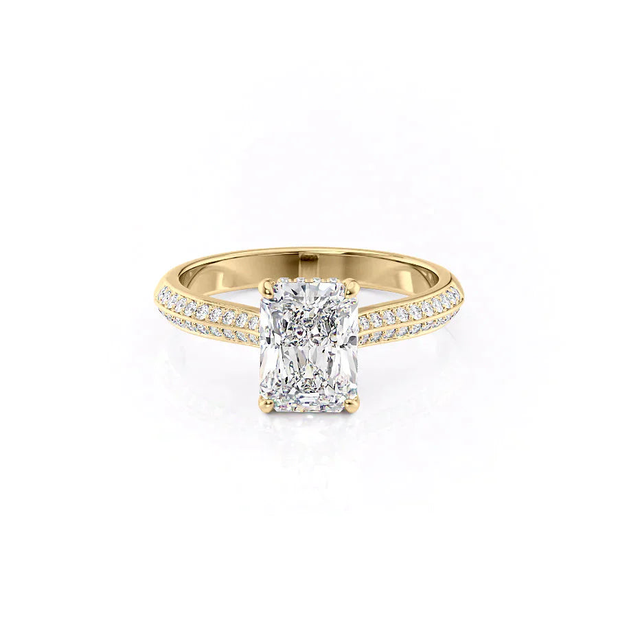 The Kayla Set With A 1 Carat Radiant 14K Yellow Gold Lab Diamond