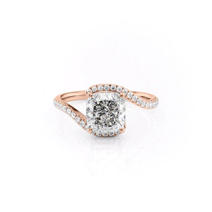 The Pave Skyler Set  With A 4.5 Carat Cushion 14K Rose Gold Moissanite
