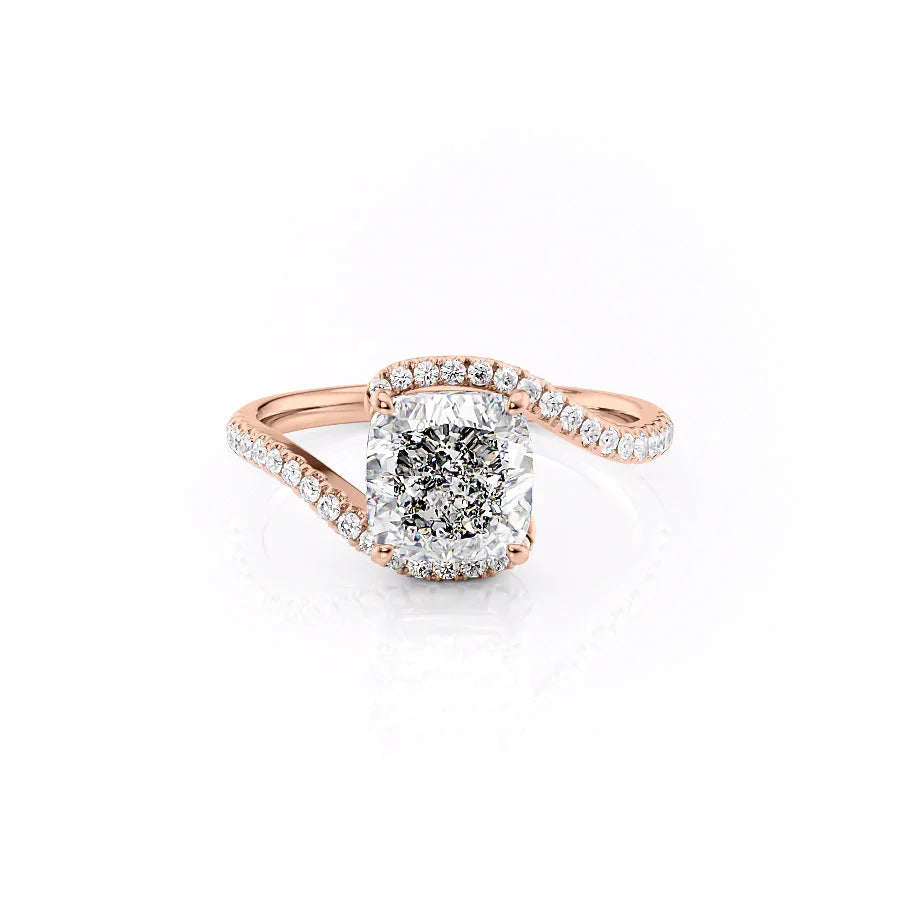 The Pave Skyler Set  With A 3 Carat Cushion 14K Rose Gold Moissanite