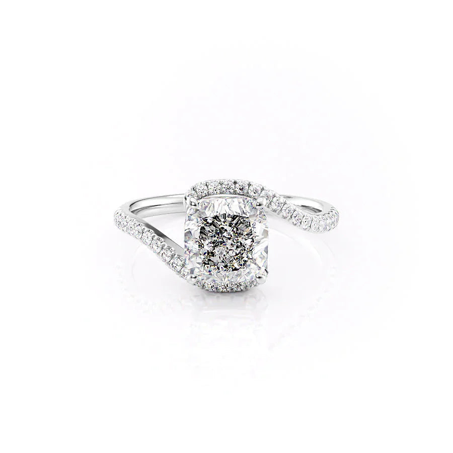 The Pave Skyler Set With A 1 Carat Cushion 14K White Gold Lab Diamond