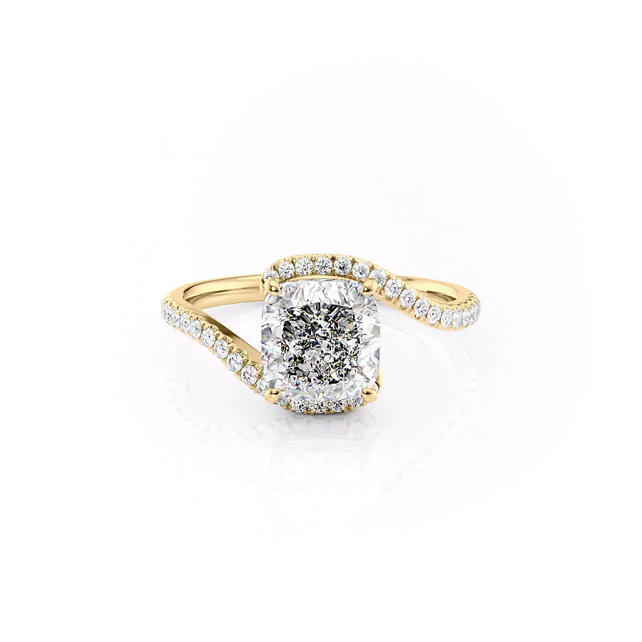 The Pave Skyler Set With A 1 Carat Cushion 18K Yellow Gold Lab Diamond