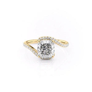 The Pave Skyler Set  With A 4 Carat Cushion 18K Yellow Gold Moissanite