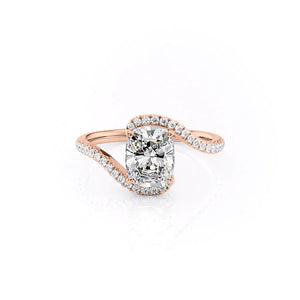 The Pave Skyler Set With A 3 Carat E. Cushion 14K Rose Gold Lab Diamond