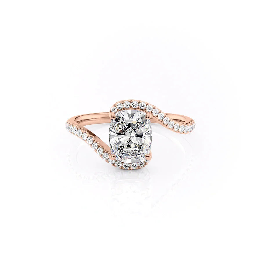 The Pave Skyler Set  With A 1.5 Carat E. Cushion 14K Rose Gold Moissanite