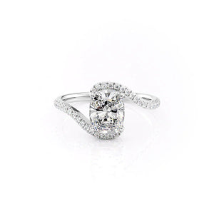 The Pave Skyler Set  With A 2 Carat E. Cushion 18K White Gold Moissanite