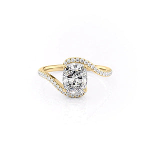 The Pave Skyler Set  With A 4 Carat E. Cushion 18K Yellow Gold Moissanite