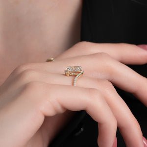 The Pave Skyler Set  With A 2 Carat E. Cushion 14K Yellow Gold Moissanite