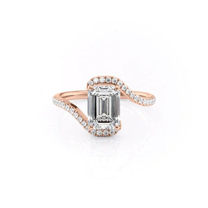 The Pave Skyler Set With A 3 Carat Emerald 14K Rose Gold Lab Diamond