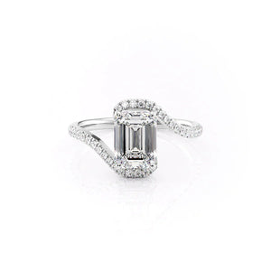 The Pave Skyler Set With A 3 Carat Emerald 18K White Gold Lab Diamond