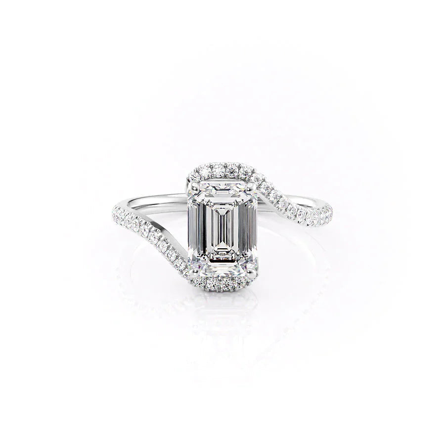 The Pave Skyler Set  With A 3 Carat Emerald 18K White Gold Moissanite