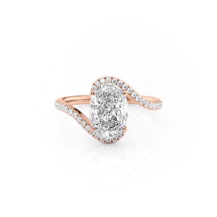 The Pave Skyler Set  With A 3 Carat Oval 14K Rose Gold Moissanite