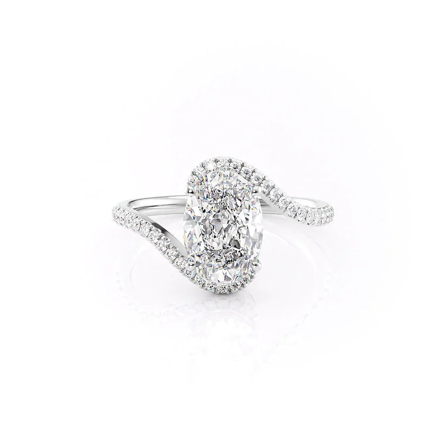 The Pave Skyler Set  With A 1 Carat Oval 14K White Gold Moissanite
