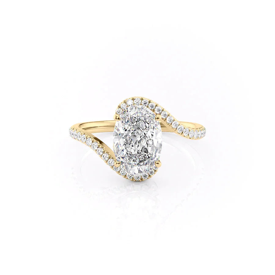 The Pave Skyler Set  With A 5 Carat Oval 14K Yellow Gold Moissanite
