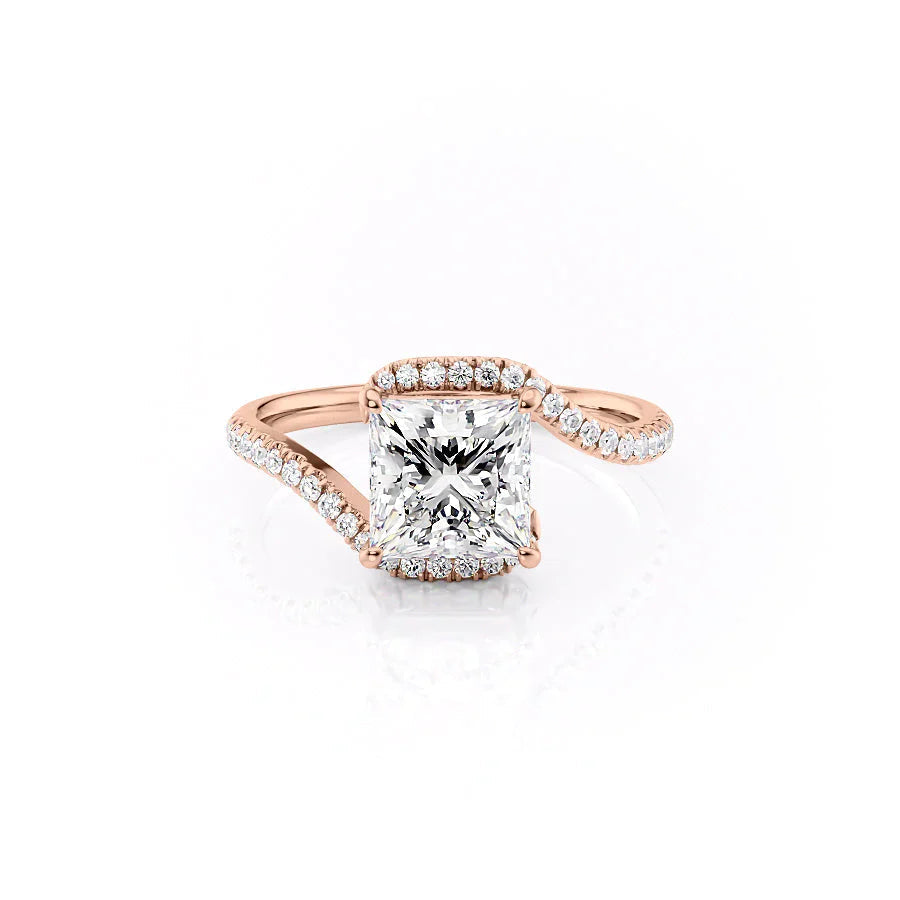 The Pave Skyler Set  With A 3 Carat Princess 14K Rose Gold Moissanite