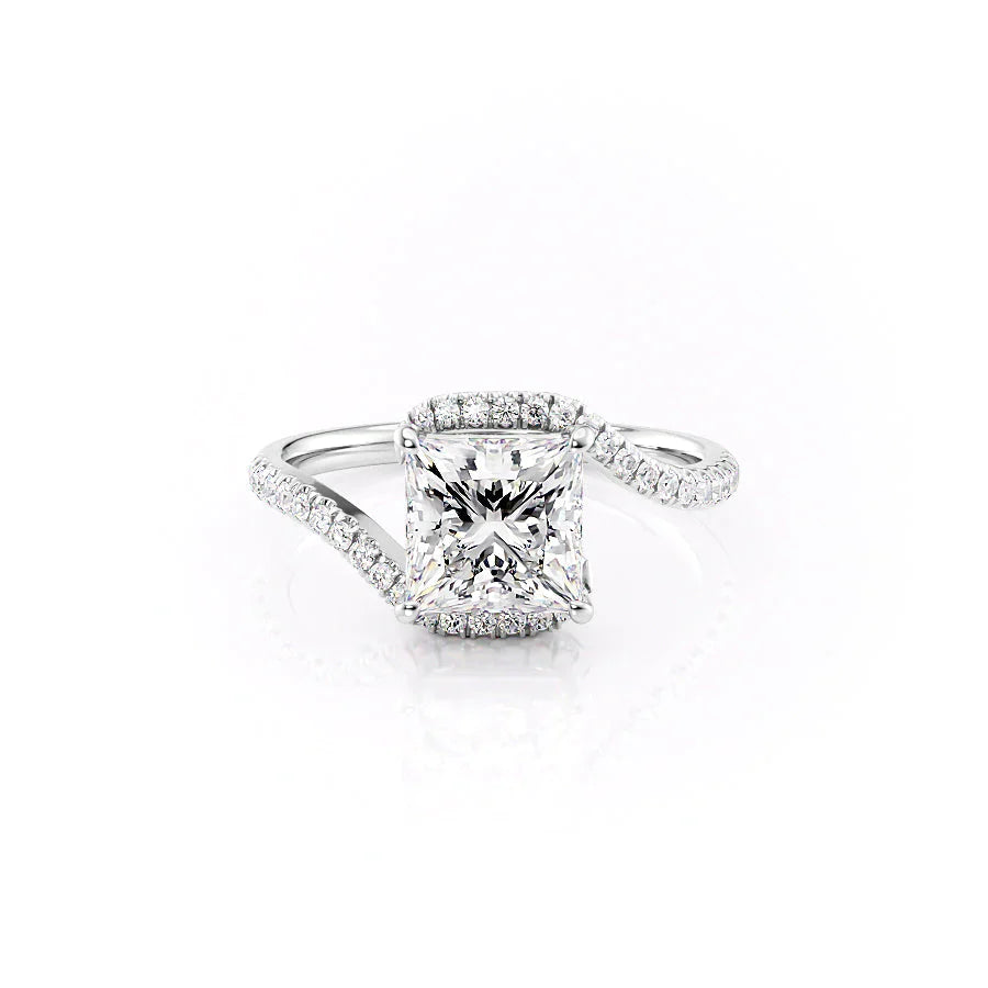 The Pave Skyler Set  With A 2.5 Carat Princess 14K White Gold Moissanite