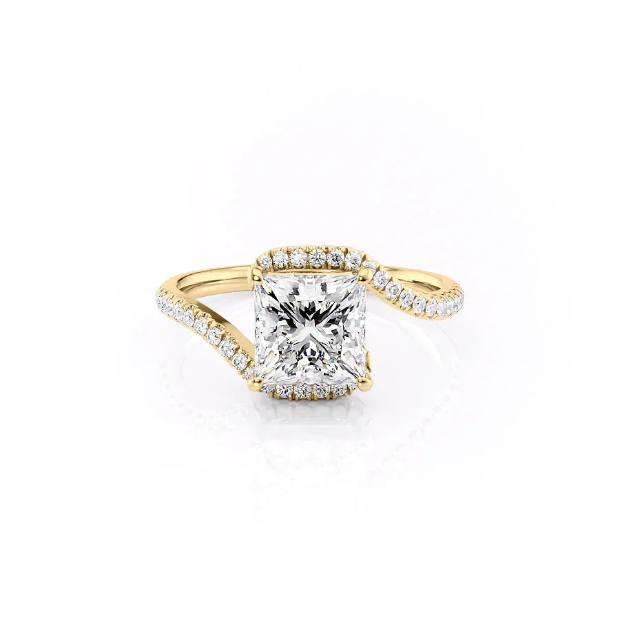 The Pave Skyler Set With A 3 Carat Princess 18K Yellow Gold Lab Diamond