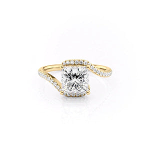 The Pave Skyler Set With A 2.5 Carat Princess 18K Yellow Gold Lab Diamond