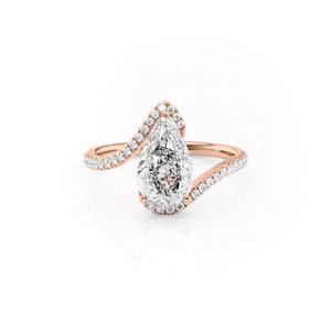 The Pave Skyler Set With A 1 Carat Pear 14K Rose Gold Lab Diamond