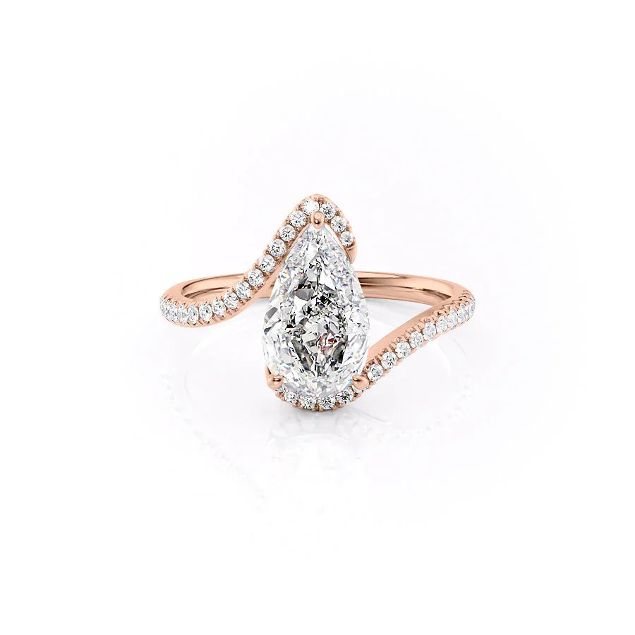 The Pave Skyler Set  With A 3 Carat Pear 14K Rose Gold Moissanite