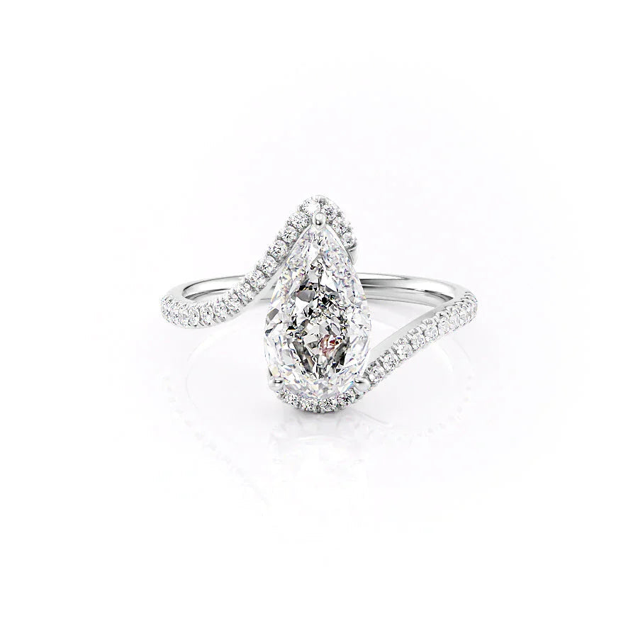The Pave Skyler Set With A 3 Carat Pear 18K White Gold Lab Diamond
