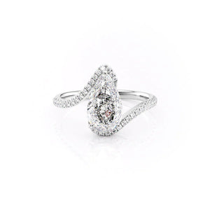 The Pave Skyler Set With A 3 Carat Pear 18K White Gold Lab Diamond