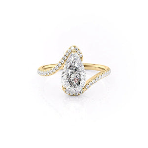 The Pave Skyler Set With A 1 Carat Pear 18K Yellow Gold Lab Diamond