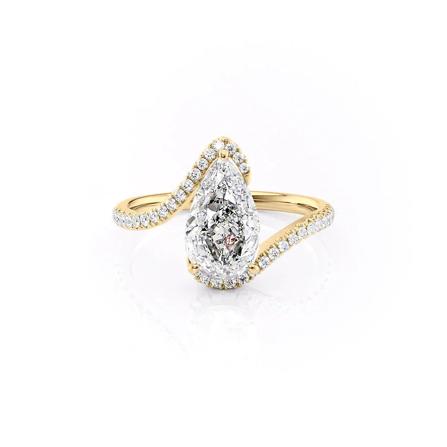 The Pave Skyler Set  With A 3.5 Carat Pear 14K Yellow Gold Moissanite