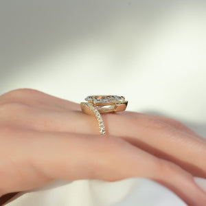 The Pave Skyler Set  With A 4 Carat Pear 14K Yellow Gold Moissanite