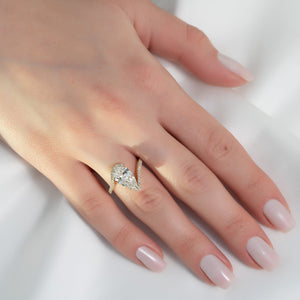 The Pave Skyler Set With A 1 Carat Pear 18K Yellow Gold Lab Diamond