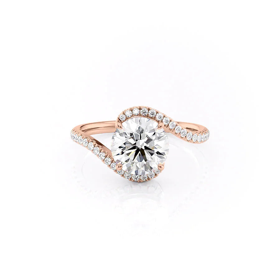The Pave Skyler Set  With A 4 Carat Round 14K Rose Gold Moissanite