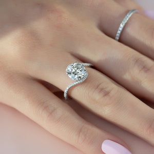 The Pave Skyler Set  With A 3 Carat Round 14K White Gold Moissanite