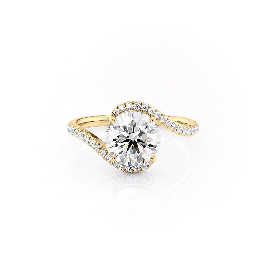 The Pave Skyler Set With A 3 Carat Round 18K Yellow Gold Lab Diamond