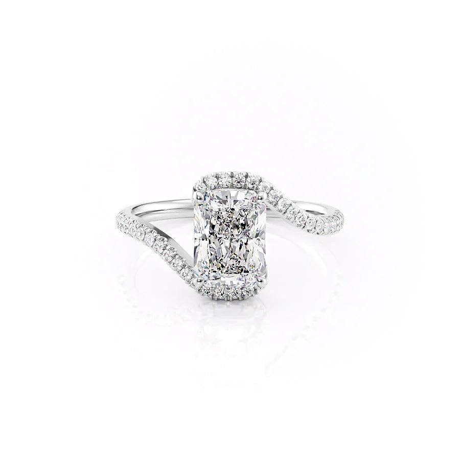 The Pave Skyler Set  With A 3 Carat Radiant 14K White Gold Moissanite