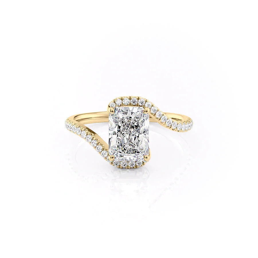 The Pave Skyler Set  With A 3 Carat Radiant 18K Yellow Gold Moissanite