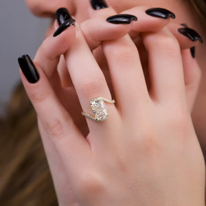 The Pave Skyler Set  With A 3 Carat Radiant 18K Yellow Gold Moissanite