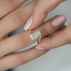 The Pave Skyler Set  With A 2.5 Carat Radiant 14K Yellow Gold Moissanite