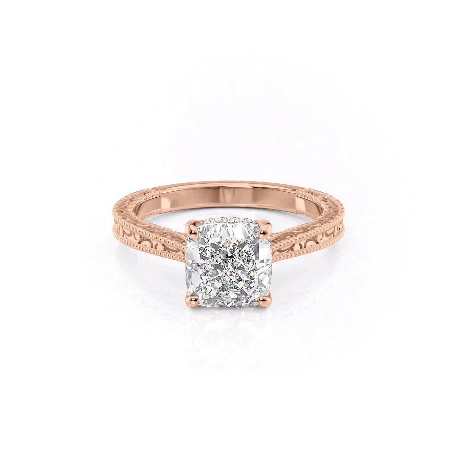 The Elizabeth Set With A 1.5 Carat Cushion 14K Rose Gold Lab Diamond