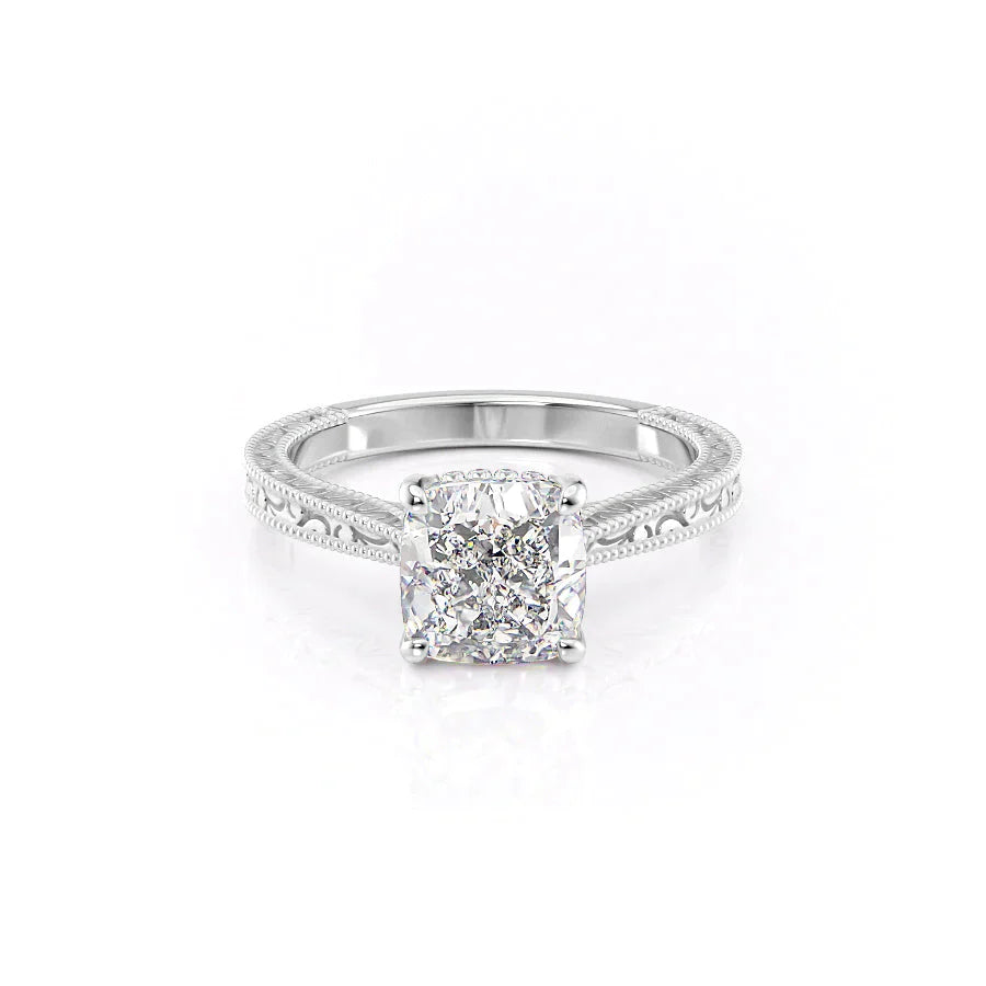 The Elizabeth Set With A 1 Carat Cushion 14K White Gold Lab Diamond