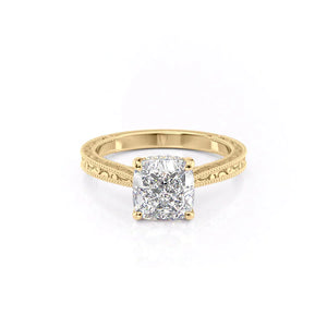 The Elizabeth Set With A 2 Carat Cushion 14K Yellow Gold Lab Diamond