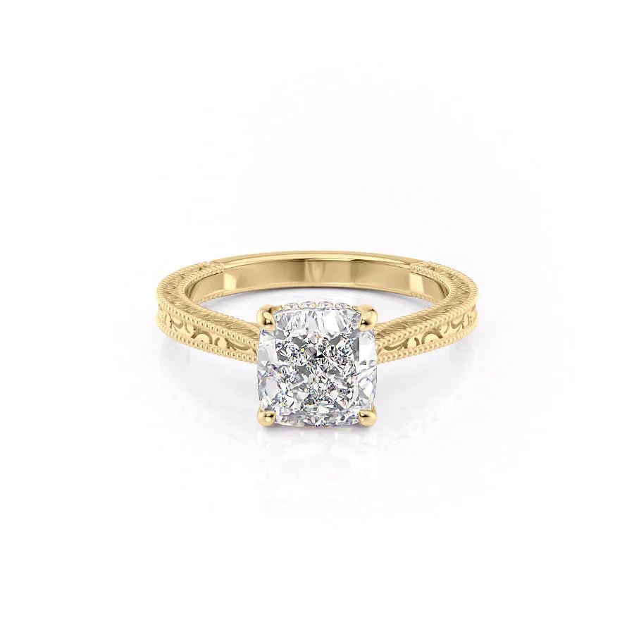 The Elizabeth Set With A 2.5 Carat Cushion 18K Yellow Gold Lab Diamond