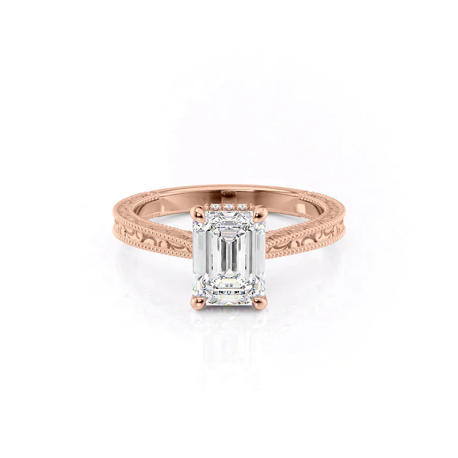 The Elizabeth Set With A 1 Carat Emerald 14K Rose Gold Lab Diamond