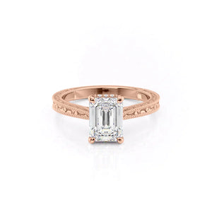The Elizabeth Set With A 1 Carat Emerald 14K Rose Gold Lab Diamond