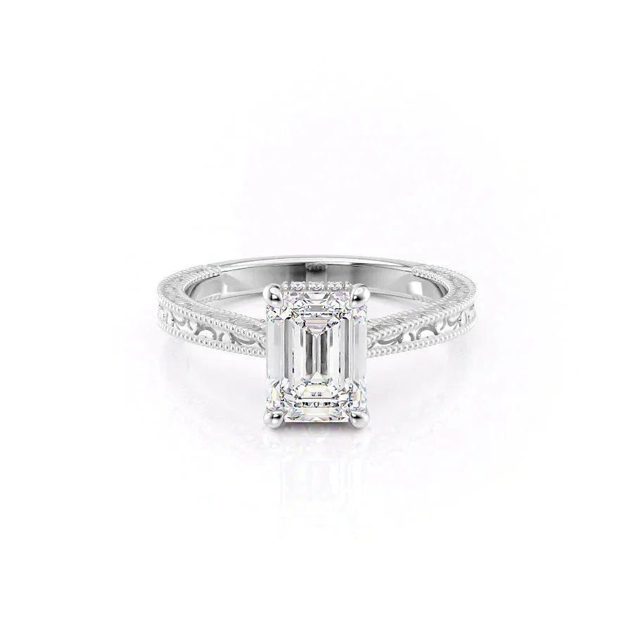 The Elizabeth Set With A 1.5 Carat Emerald 14K White Gold Lab Diamond