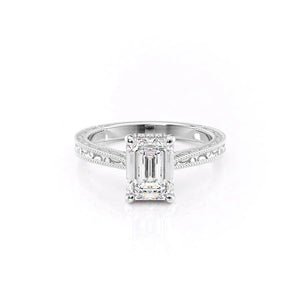 The Elizabeth Set With A 2 Carat Emerald 18K White Gold Lab Diamond