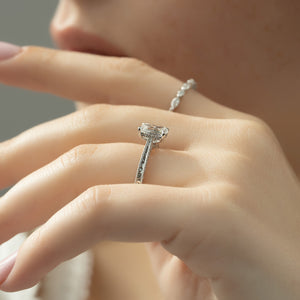 The Elizabeth Set With A 1 Carat Emerald 14K White Gold Lab Diamond