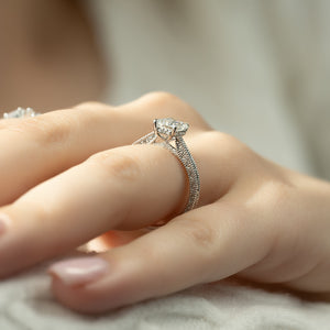 The Elizabeth Set With A 1 Carat Emerald 14K White Gold Lab Diamond